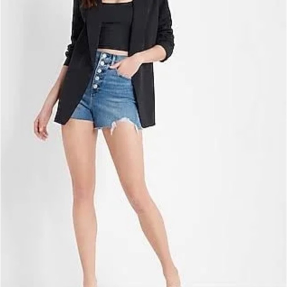 Express Distressed Denim Mom Shorts Super High Rise Medium Wash Womens Sz2 Jean